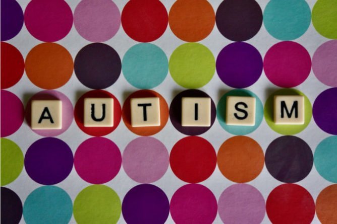 autism spelled out with polka dots background