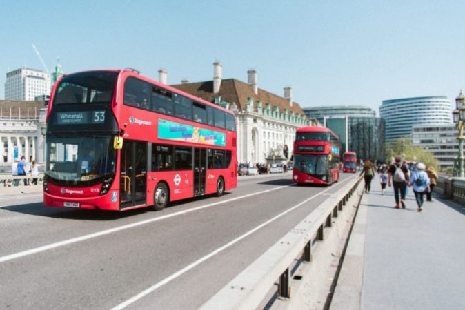 Red guided audio tour bus