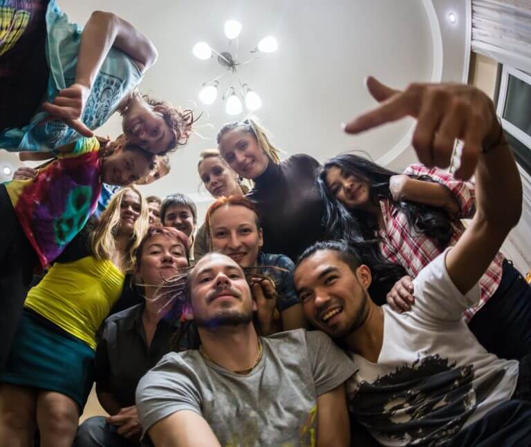 a group of people posing for a photo
